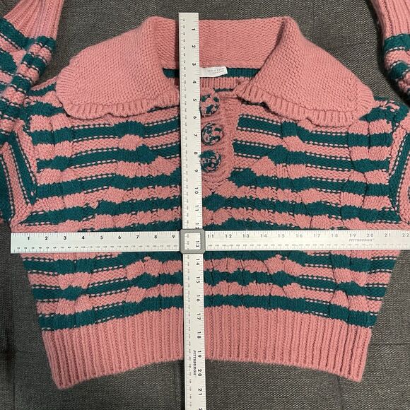 ZARA Striped Cable Knit Sweater Cropped Pink Teal Soft Women's Small S Retro - Picture 6 of 9